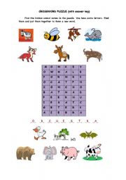 English worksheet: Puzzle of Animals