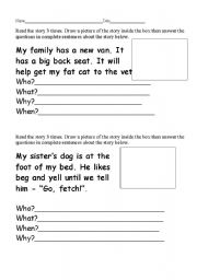 English Worksheet: Short  Stories with Comprehension Questions