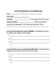 English Worksheet: Graphic Organizer for Introductions