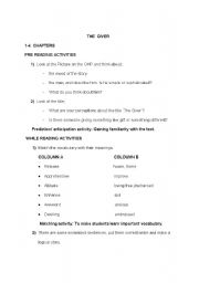 English Worksheet: activities for the book the giver