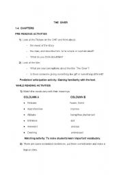 English worksheet: activities for the book the giver