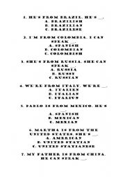 English Worksheet: Nationalities