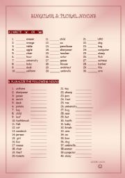 English Worksheet: Singular and plural nouns