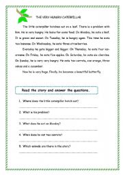 The Very Hungry Caterpillar Story with present simple tense (By Eric Carle)