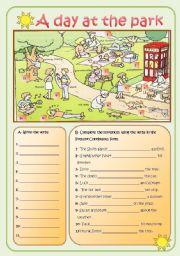 English Worksheet: a day at the park- present continuous exercise