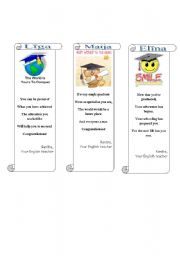 English Worksheet: Graduation greetings/bookmarks (1/3)