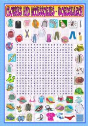 English Worksheet: Clothes and Accessories - Wordsearch