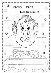 English Worksheet: clown face