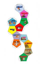 English Worksheet: 12 Sided dice with the months of the year and fill-in activity