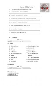 English Worksheet: Sweet Child of Mine