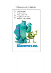 English worksheet: Monsters Inc daily routines activity