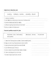 English worksheet: Adjectives to describe jobs