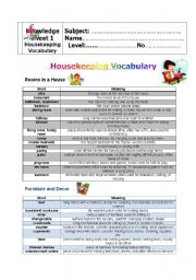 English worksheet: housekeeping vocabulary