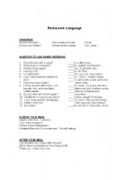 English worksheet: Restaurant Language