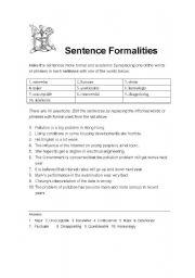 English worksheet: Sentence Formalities
