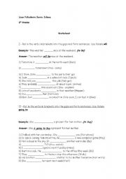 English worksheet: Exercises: Will & Going to