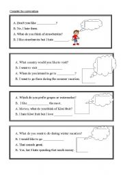 English worksheet: conversations about likes and dislikes