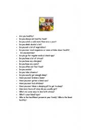 English Worksheet: Health Conversation Questions