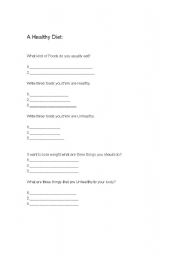 English worksheet: Healthy Diet 