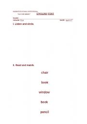 English Worksheet: school objects
