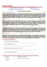 English worksheet: Reading Tradional Holidays