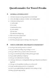 English worksheet: Travel Freaks