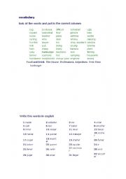 English worksheet: past simple and vocabulary test