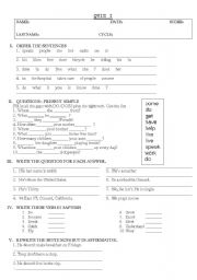 English worksheet: present simple quiz