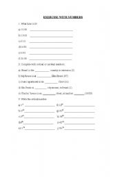 English Worksheet: Numbers