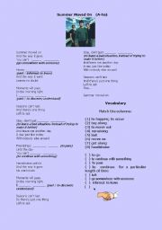 English worksheet: A-HA   (SUMMER MOVED ON) - Phrasal verbs practice