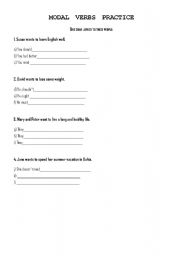 English worksheet: MODAL VERBS PRACTICE