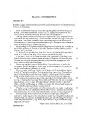 English Worksheet: READING COMPREHENSION