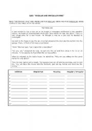 English worksheet: REGULAR AND IRREGULAR VERBS