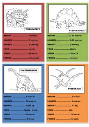 English Worksheet: dinosaurs cards ( set 2 )