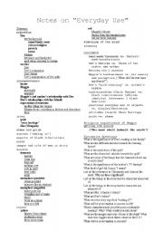 English Worksheet: Everyday Use - Notes