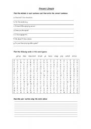English worksheet: Present Simple - Find the mistake and Puzzle