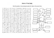 English Worksheet: Parts of the Body Wordsearch