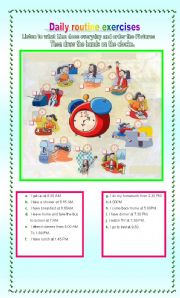 English Worksheet: Daily Routine exercises part 1