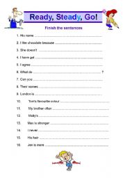 English Worksheet: Ready, Steady, Go! Finish the sentence