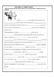 English Worksheet: PAST SIMPLE  PRESENT SIMPLE