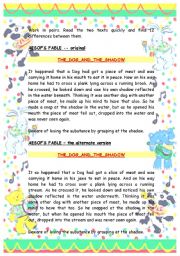 English Worksheet: Aesops fable- spot the difference in the text