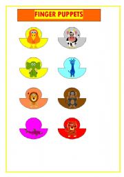 English Worksheet: Finger Puppets - Animals 1.