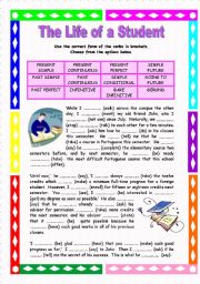 English Worksheet: The Life of a Student - A two-page mixed tense ws with key