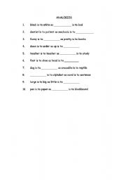 English worksheet: ANALOGIES