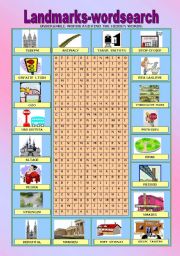 English Worksheet: Landmarks WORDSEARCH + THE KEY!