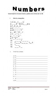 English worksheet: numbers