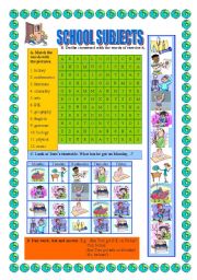 English Worksheet: School subjects