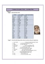 English worksheet: Common Irregular Verbs  Learning Plan