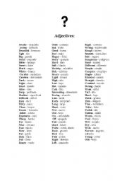 English Worksheet: list of adjectives