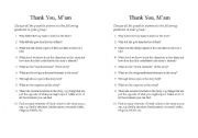 English worksheet: Thank You, Mam - Questions